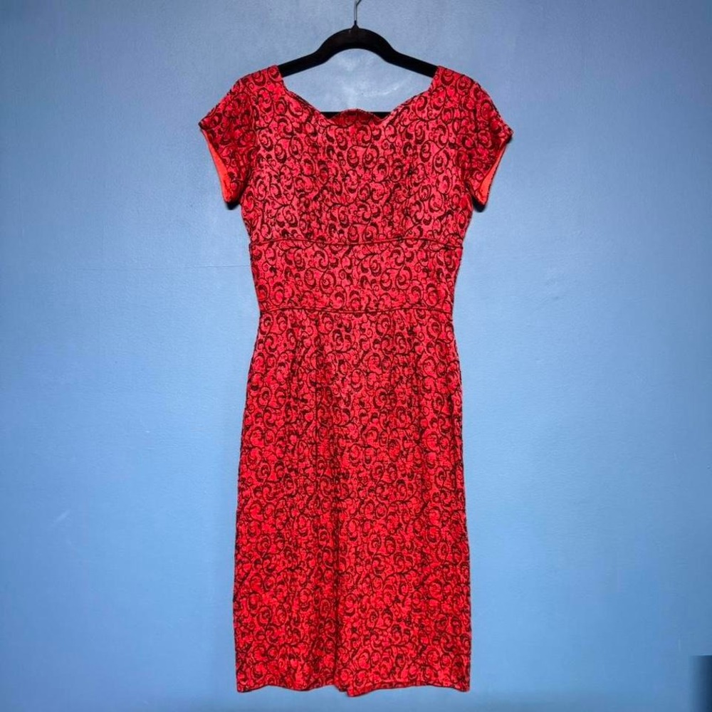 Vintage 40s 50s Pencil Dress Women's Size Medium Red Black Union Made Femme Twee